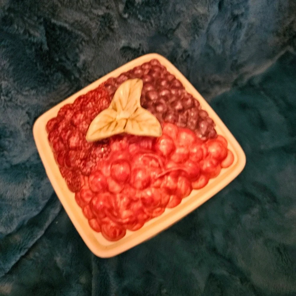 Vintage Pfaltzgraff Jamberry Large Square Canister w/ Berry Lid - Largest In Set